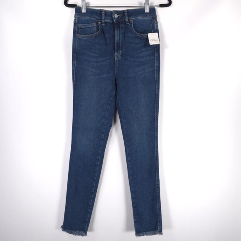 NWT FREE PEOPLE High‎ Waist Crop Raw Hem Denim Jegging Deep Indigo Size 28